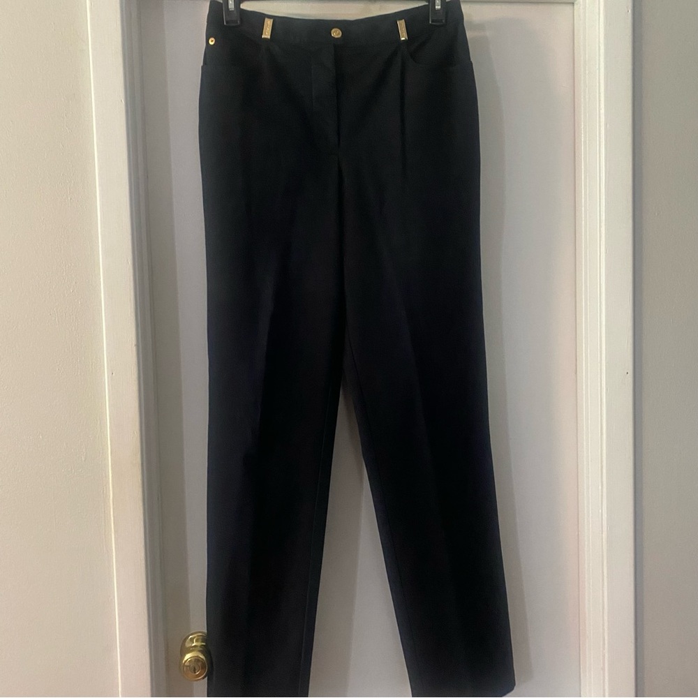 St. John Black Straight-Leg Dress Trousers with Gold Accents